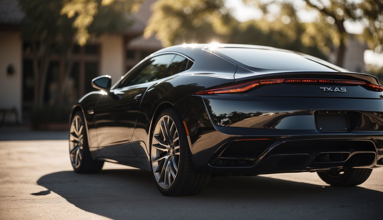 A sleek, modern car gleams under the bright Texas sun, showcasing the results of reliable mobile auto detailing and ceramic coating in Austin, TX