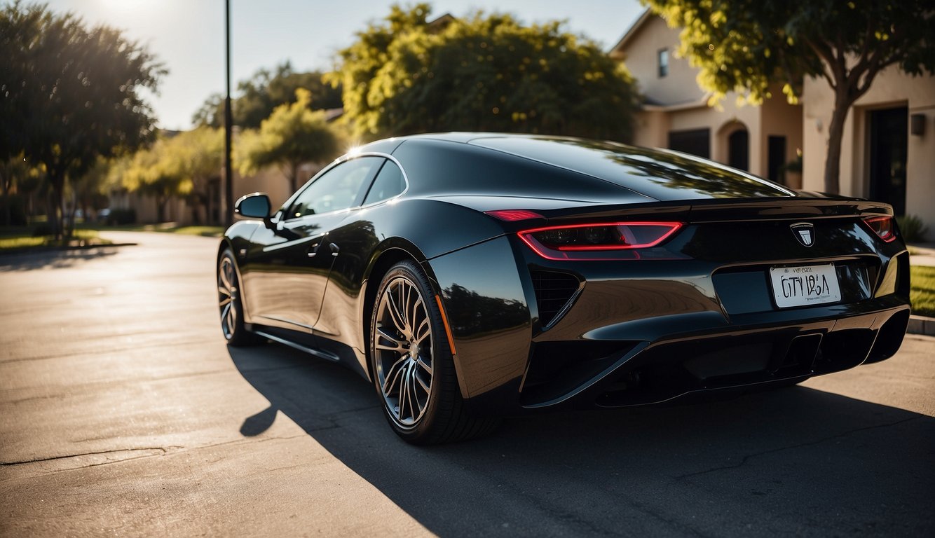 A sleek, shiny car gleams under the bright Texas sun, showcasing the flawless results of a professional mobile auto detailing and ceramic coating service